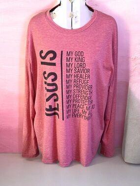 Pink 'JESUS IS' Graphic Long Sleeve Tee